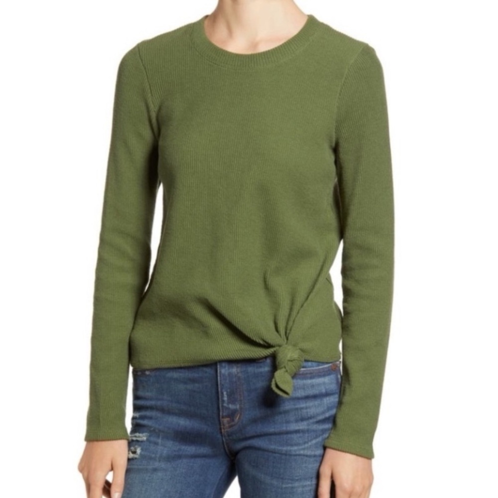 Madewell Ribbed Knot Front Top Olive Green Size Small